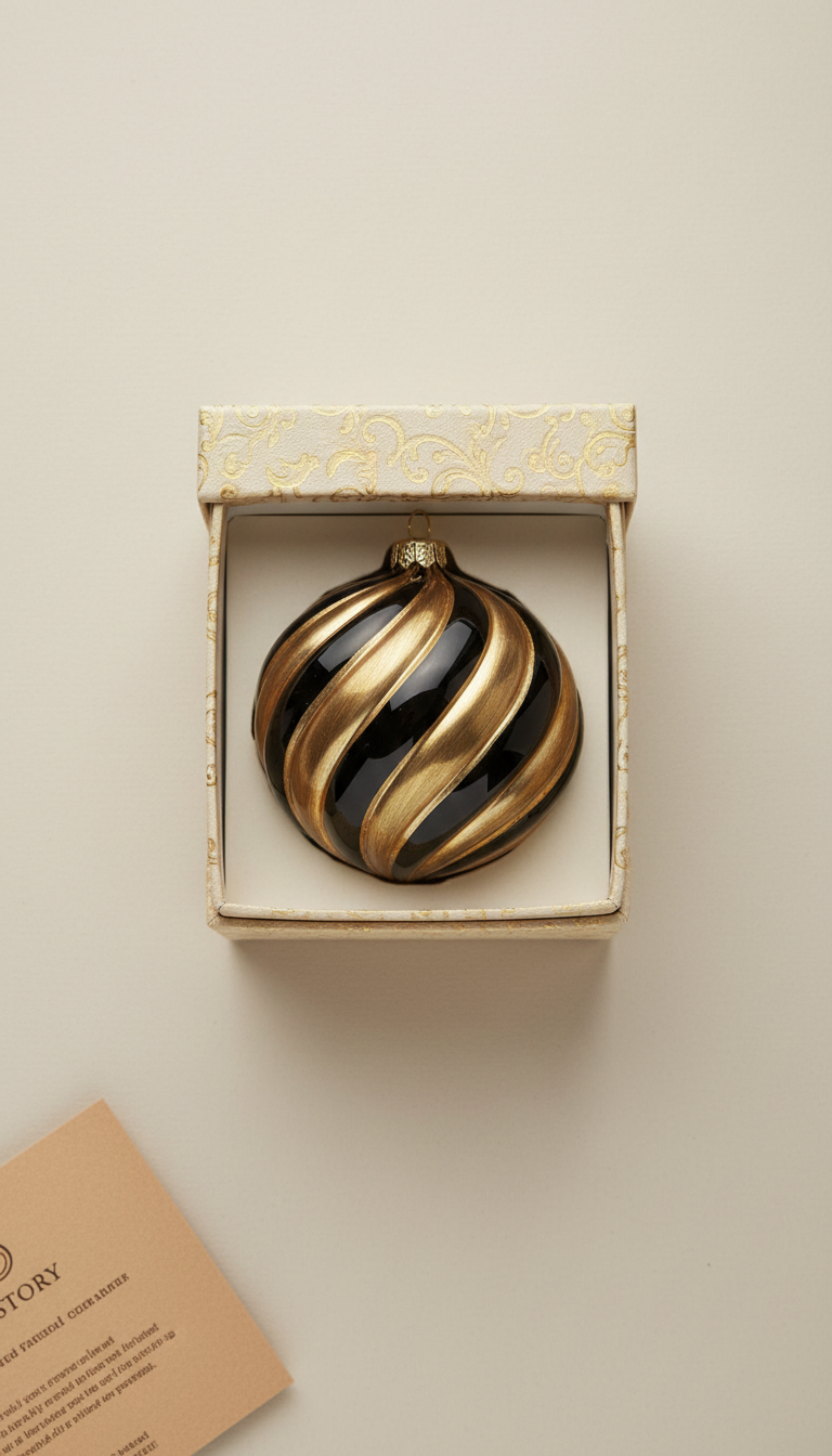 Charcoal Black & Antique Gold Glass Sphere