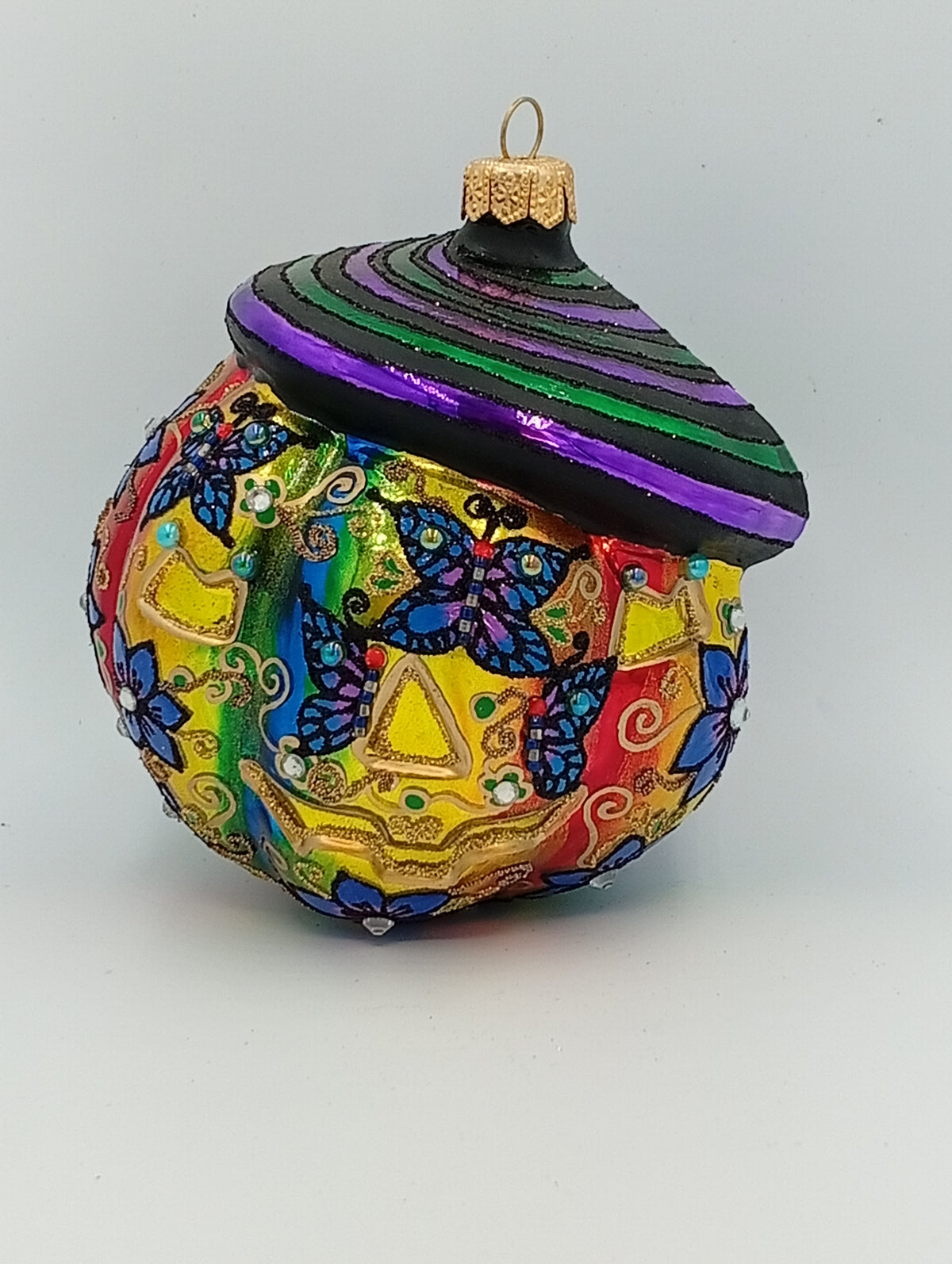 Rainbow Witch Pumpkin - front view with hat