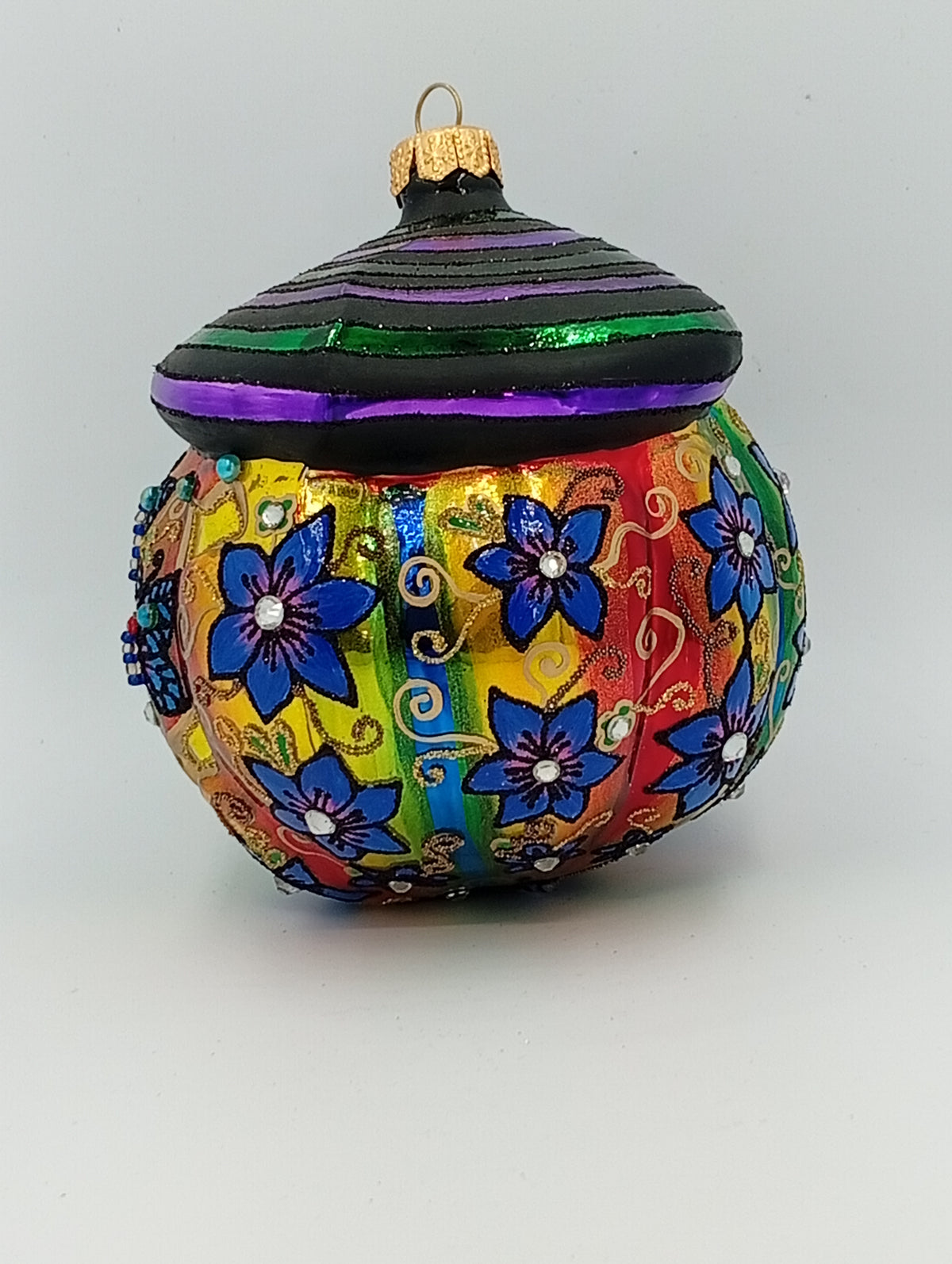 Rainbow Witch Pumpkin - front view florals