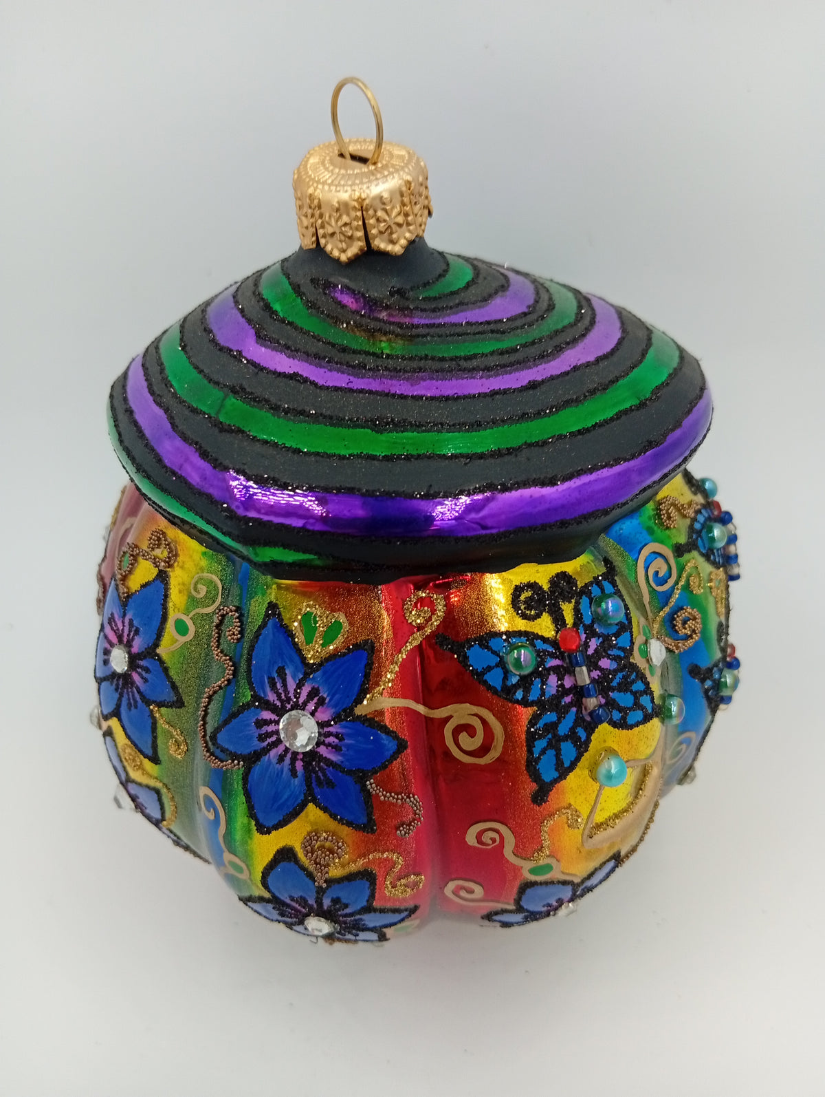 Rainbow Witch Pumpkin - side view with butterfly