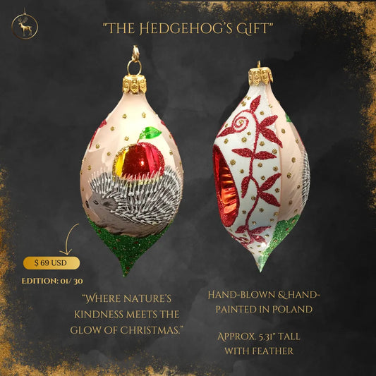 The Hedgehog's Gift ornament - front and back view