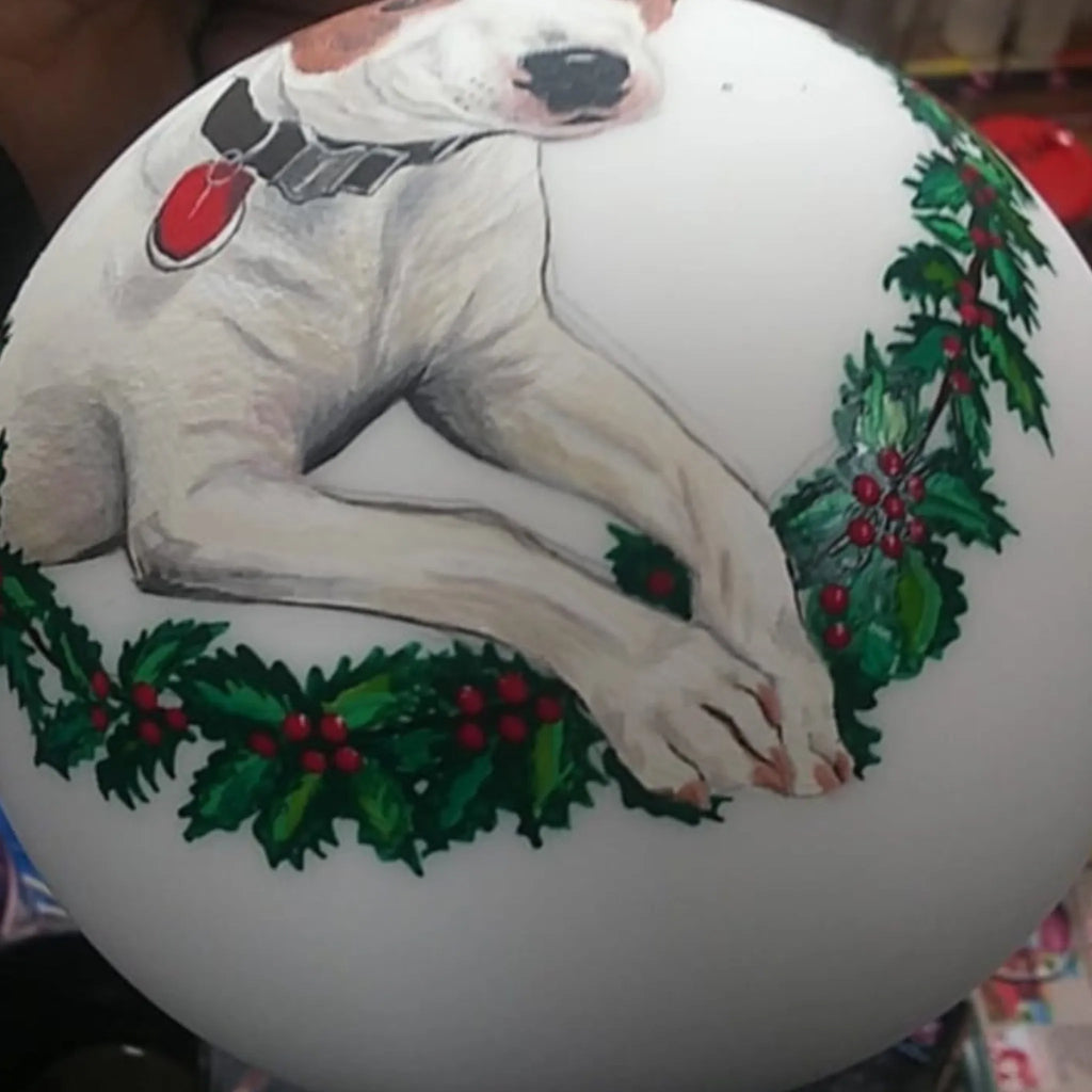 Hand-Painted Dog Portrait Glass Ornament – Custom Pet Christmas Bauble