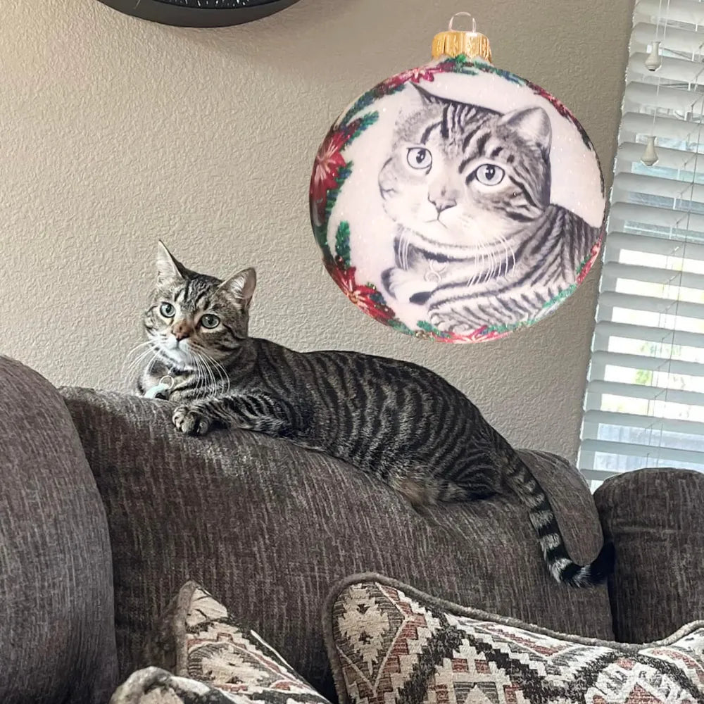 Cat Portrait Glass Ornament Hand-Painted & Personalized