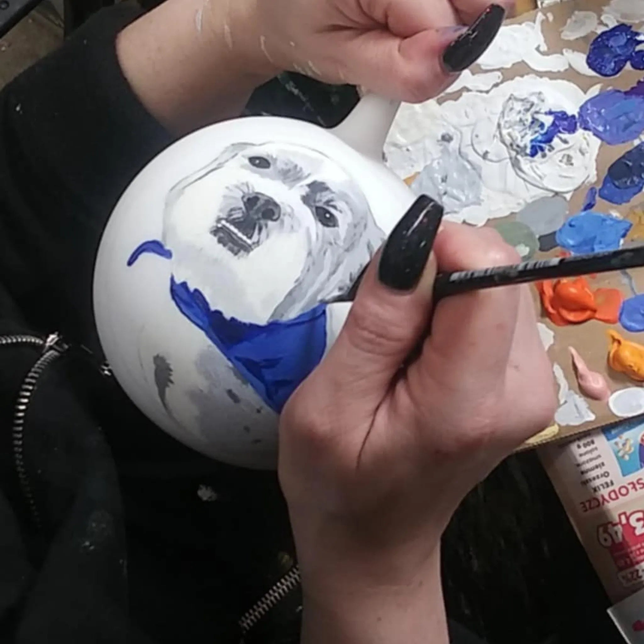 Hand-Painted Glass Ornament – Personalized Dog Portrait