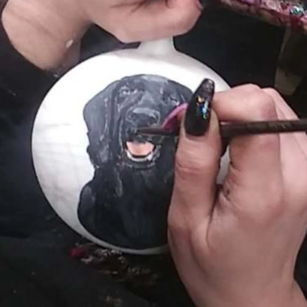 Black Dog Portrait Glass Ornament – Hand-Painted & Personalized