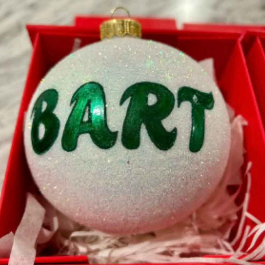 Hand-Painted Dog Portrait Glass Ornament – Custom Pet Christmas Bauble