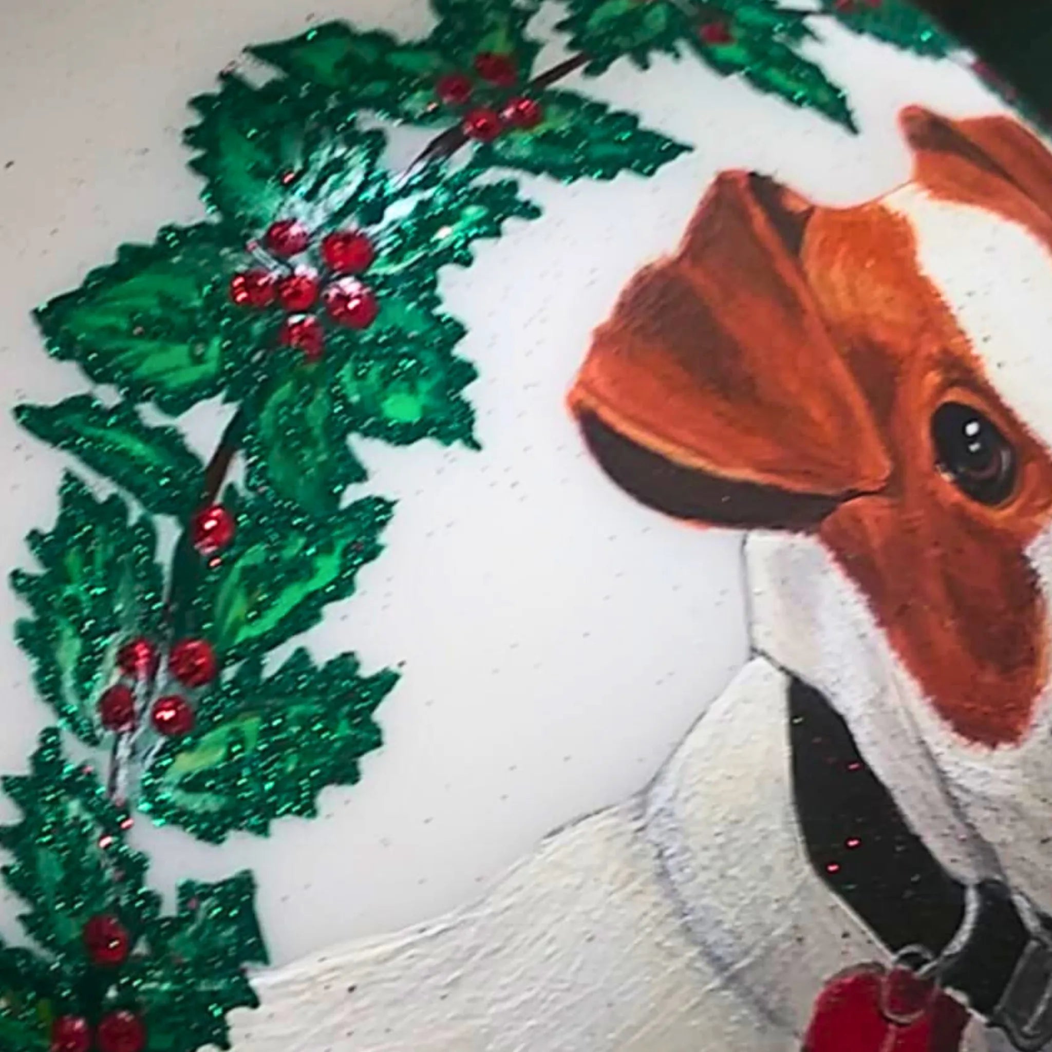 Hand-Painted Dog Portrait Glass Ornament – Custom Pet Christmas Bauble